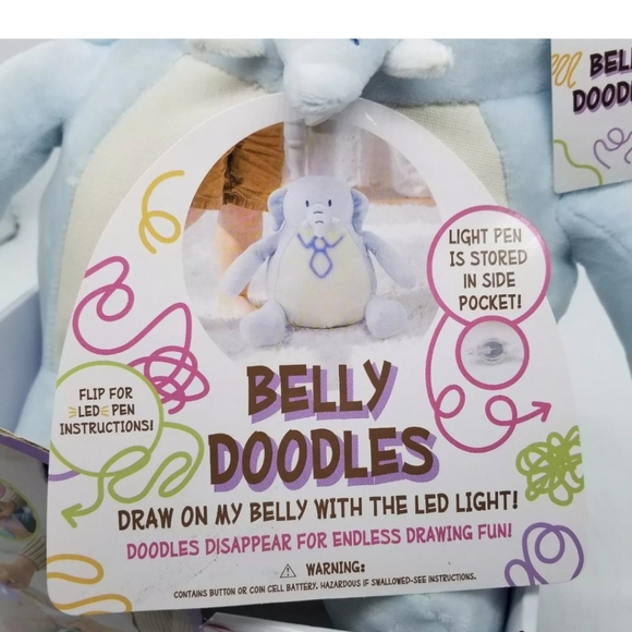 Belly Doodles Elephant Plush with LED Pen Light Blue Doodle Write On Belly Toy - Picture 3 of 6